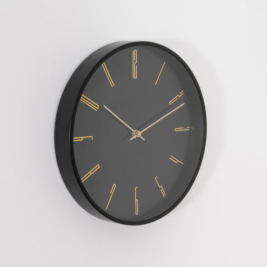 Black 12" Modern Analogue Clock Diameter 30 cm Black and Gold  CasaFenix