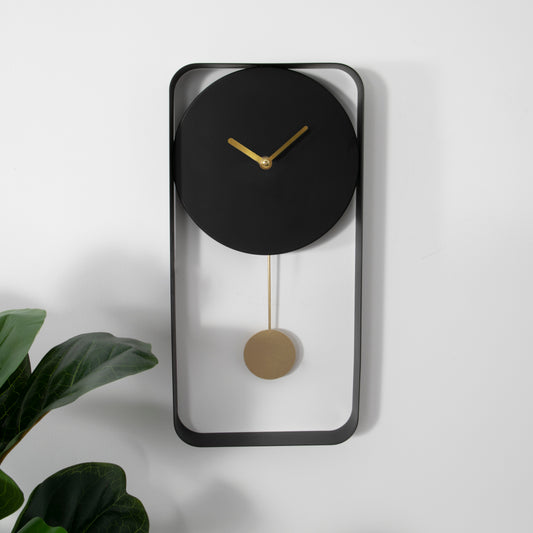 Matte Black Metal Pendulum Wall Clock with Gold Details  CasaFenix