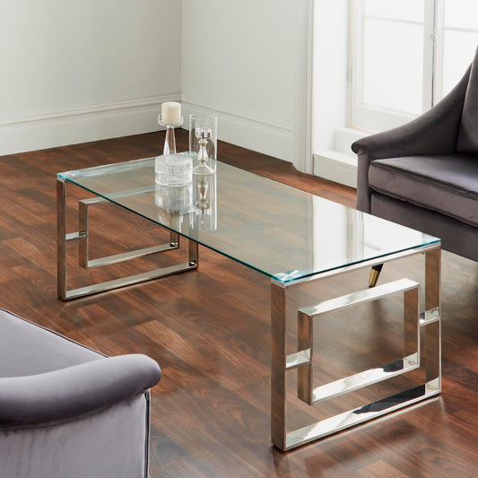 Milano Silver Plated Metal and Glass Coffee Table 120 x 60cm Coffee Table CasaFenix