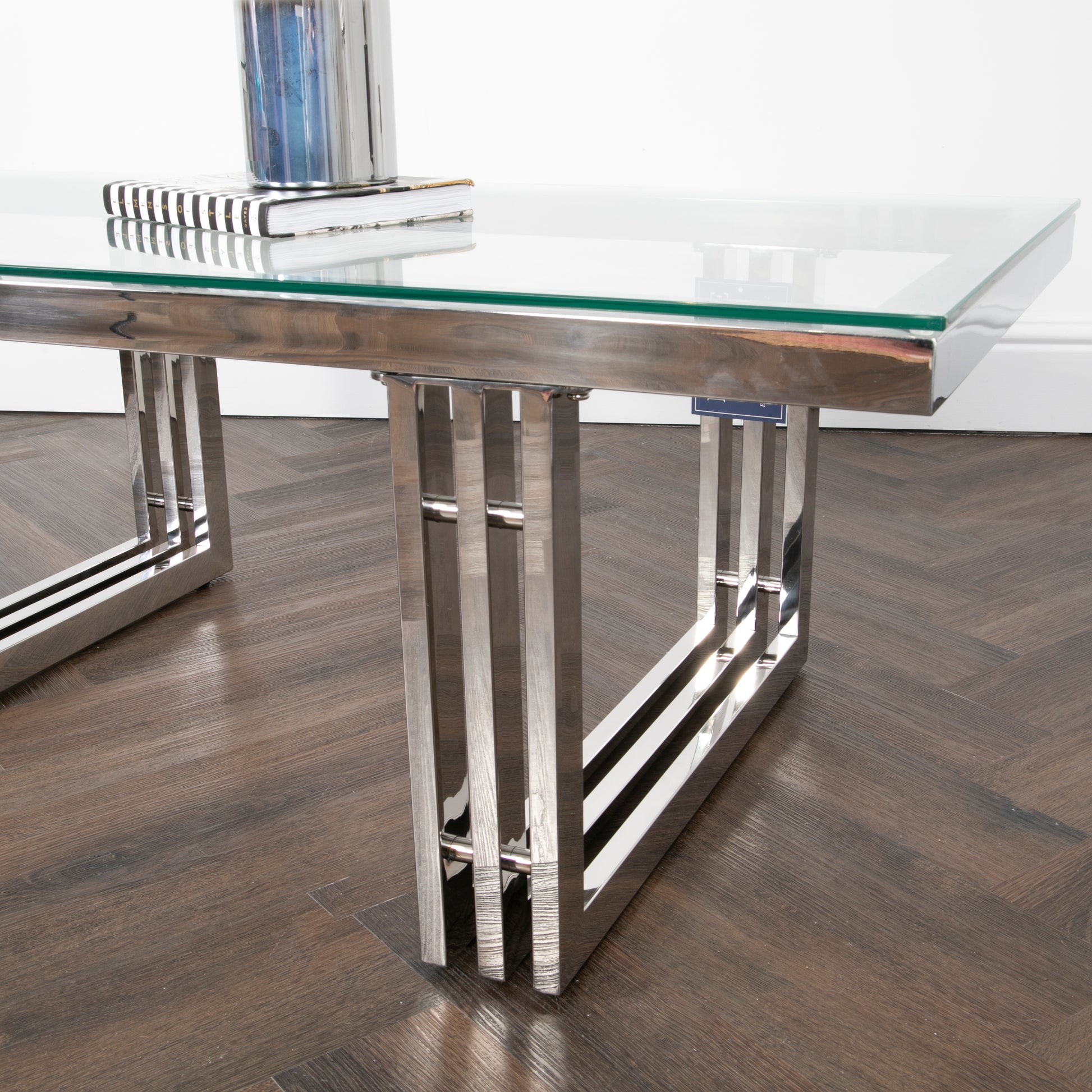 Zurich Silver Metal and Glass Coffee Table 120x60cm Coffee Table CasaFenix