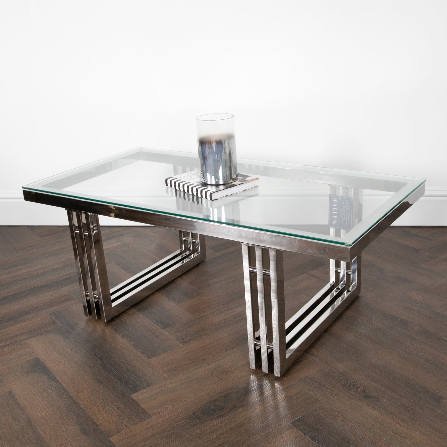 Zurich Silver Metal and Glass Coffee Table 120x60cm Coffee Table CasaFenix