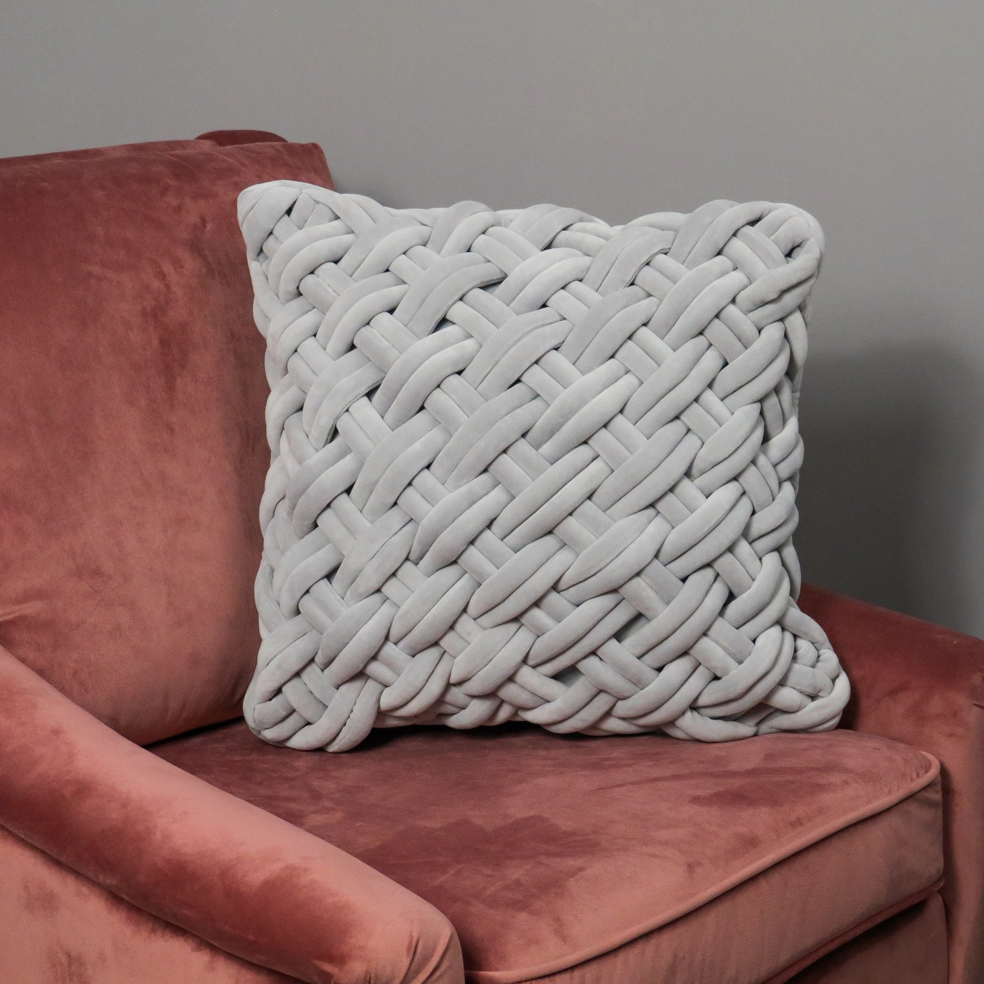 Grey Handknotted Velvet Cushion Cover Cushion CasaFenix
