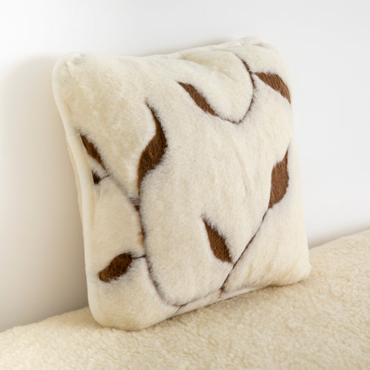 100% Merino Wool Pillow - Leaf Design Naturalk Cream Colour 45x45cm - CasaFenix