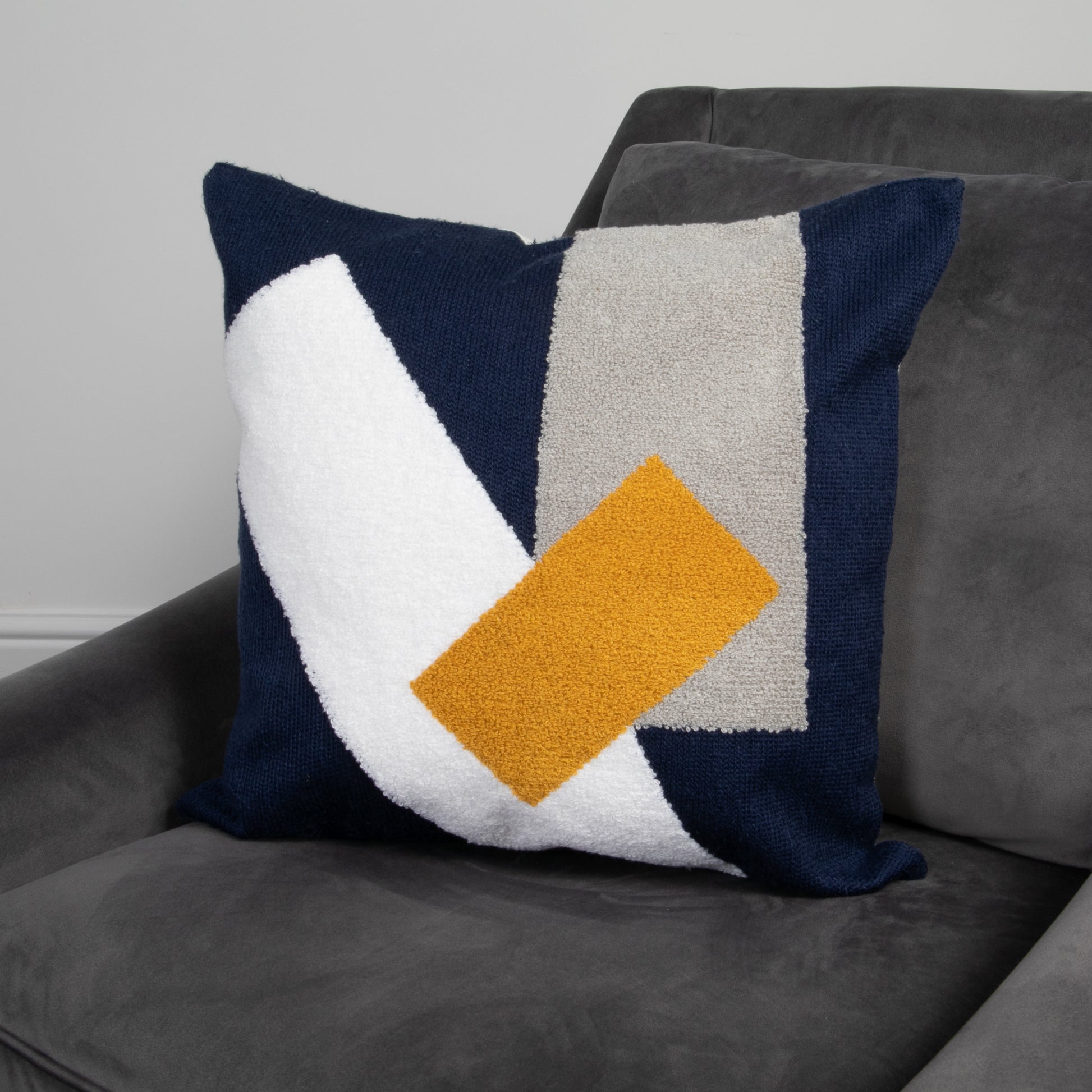 Navy Blue Abstract Boho Cushion Cover  CasaFenix