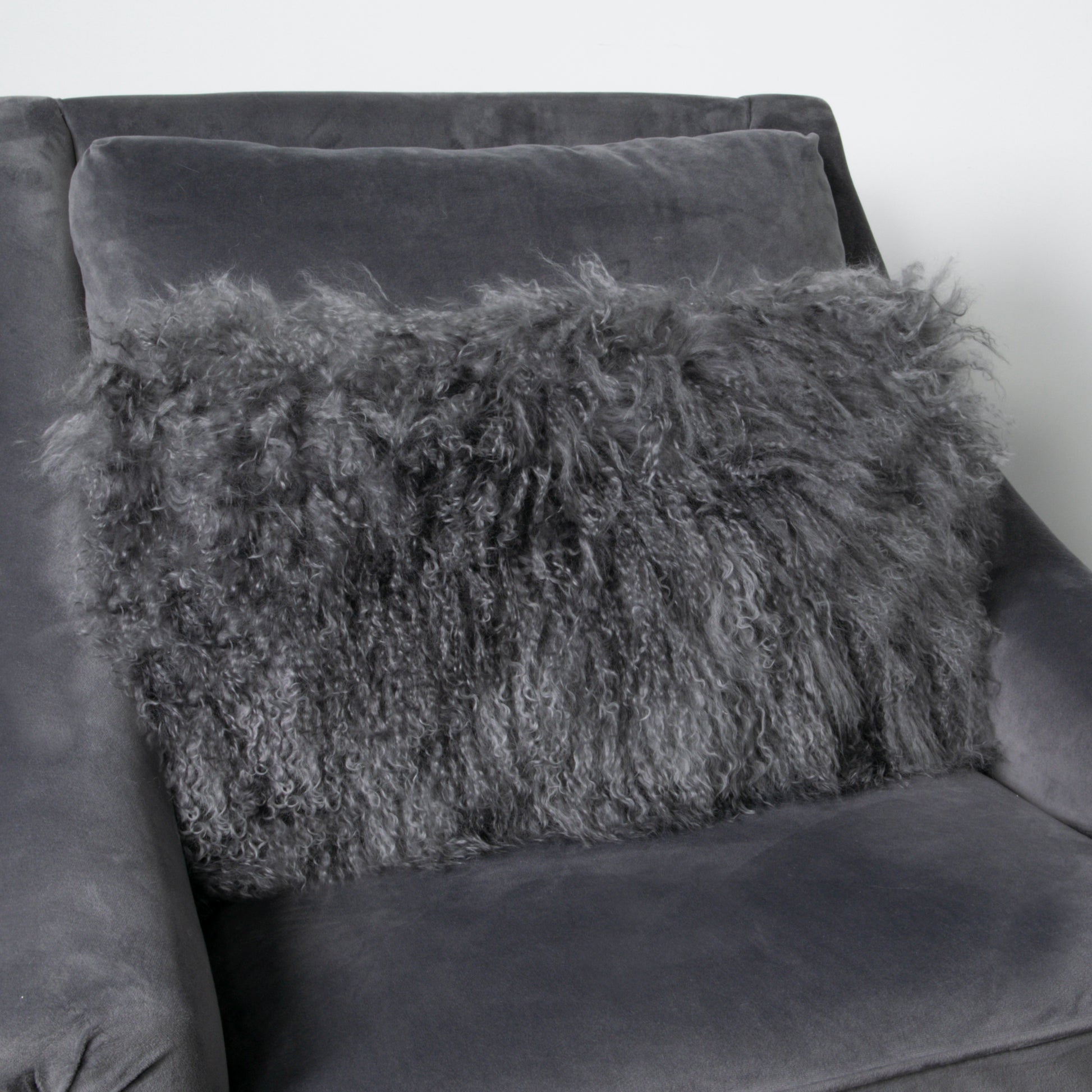 Grey Curly Sheepskin Cushion 30x50cm - CasaFenix