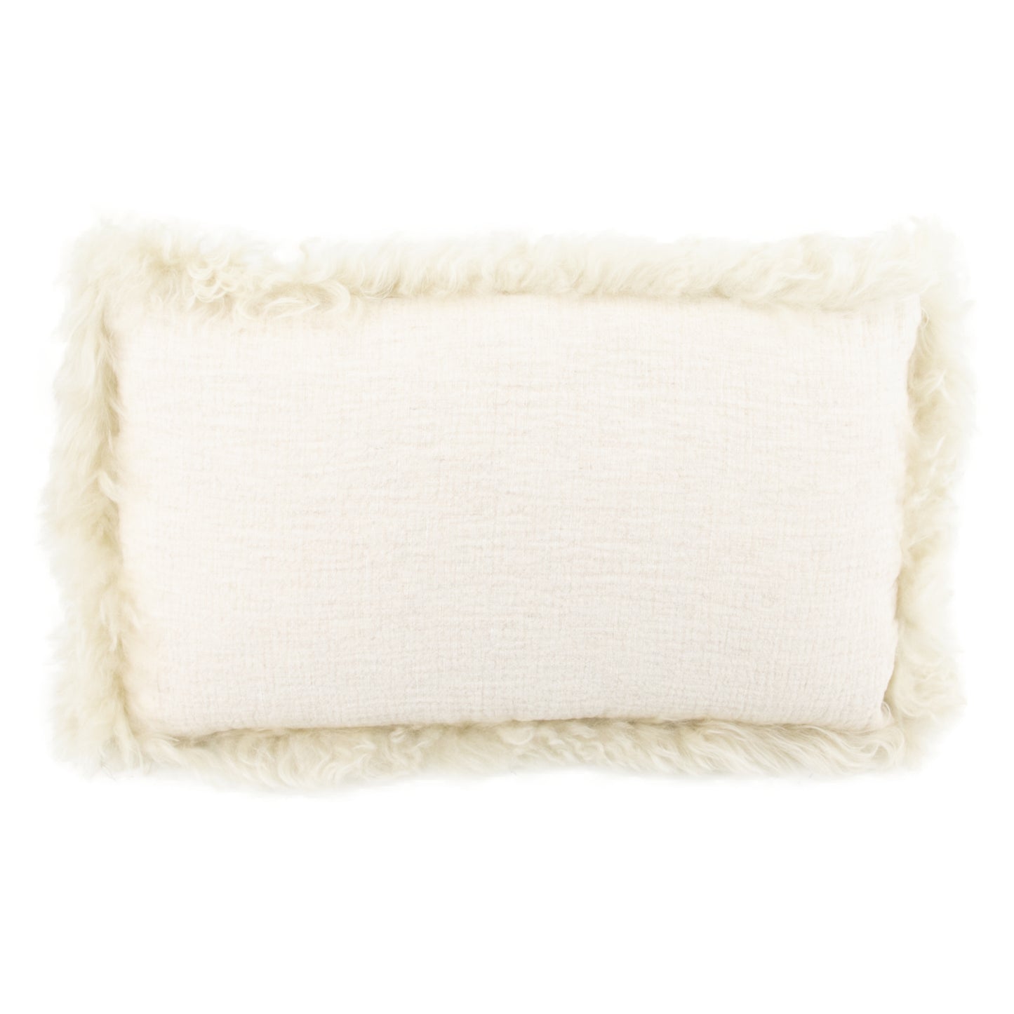 Beige Linen Cushion Sheepskin Trim 30 x 50cm - CasaFenix