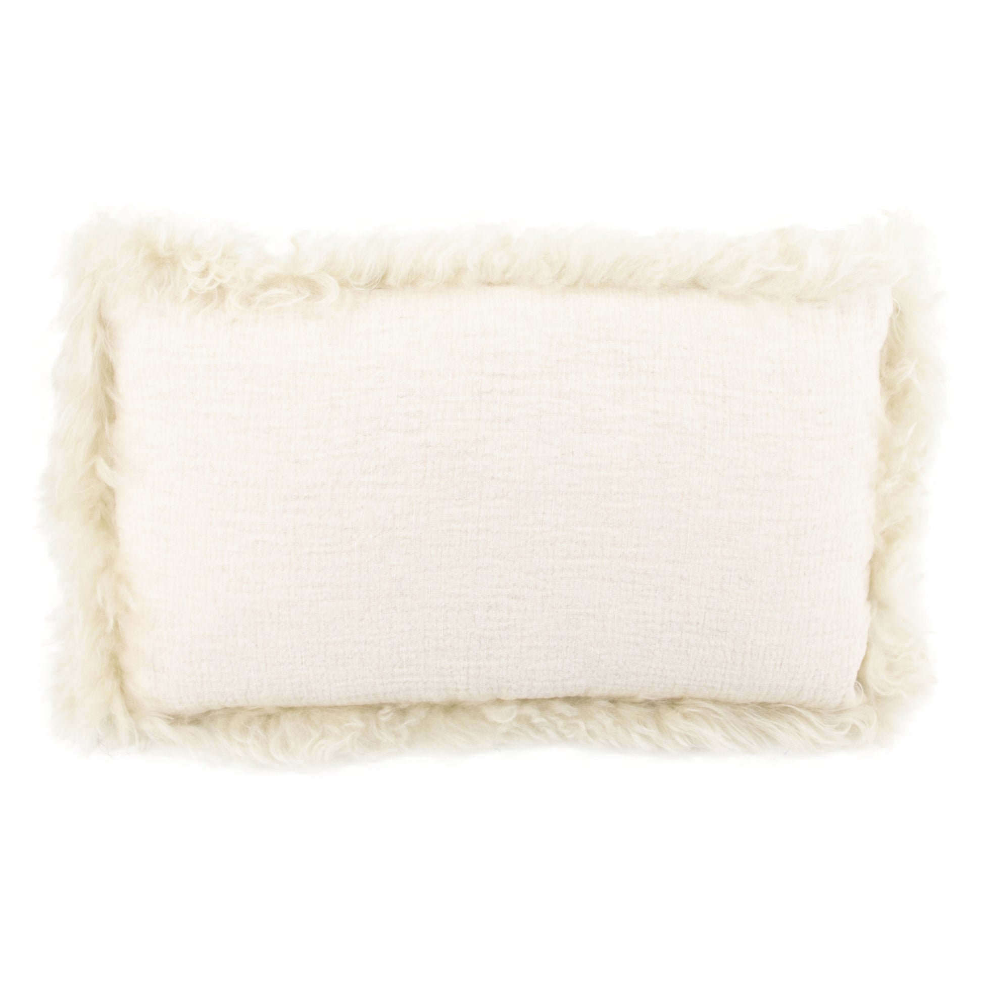 Beige Linen Cushion Sheepskin Trim 30 x 50cm - CasaFenix