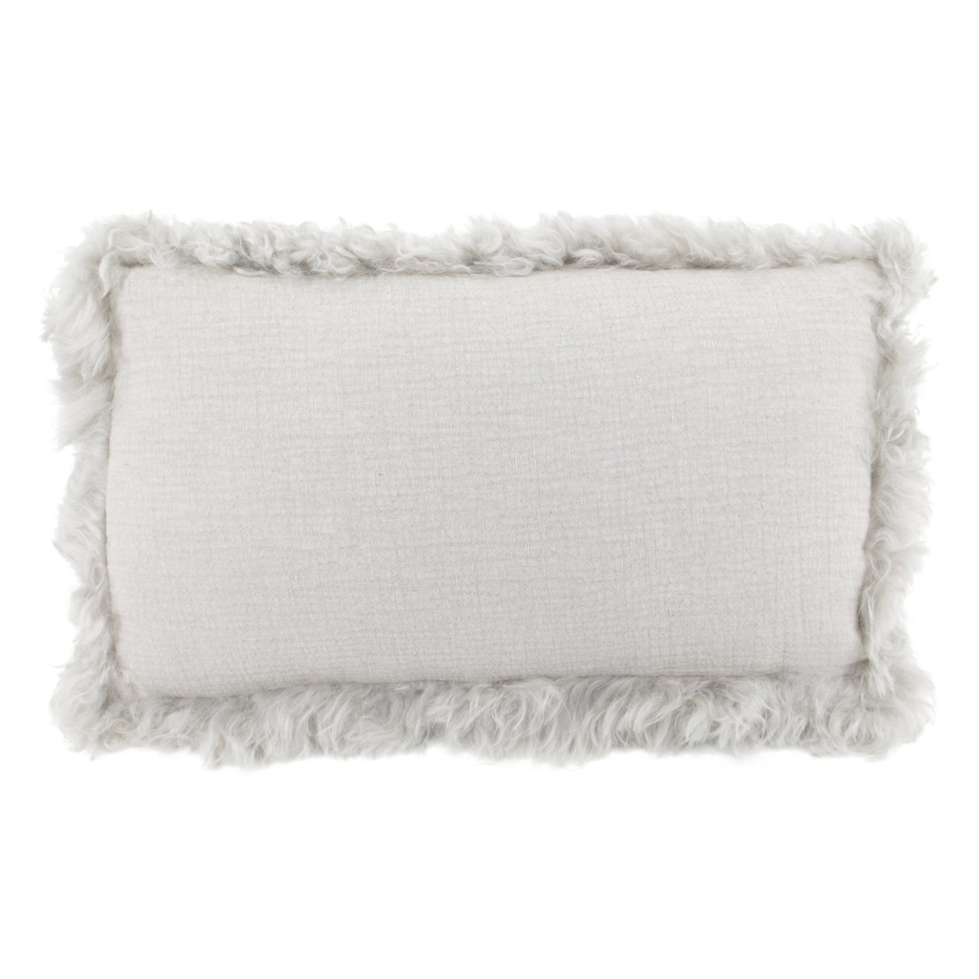 Grey Linen Cushion Sheepskin Trim 30 x 50cm - CasaFenix