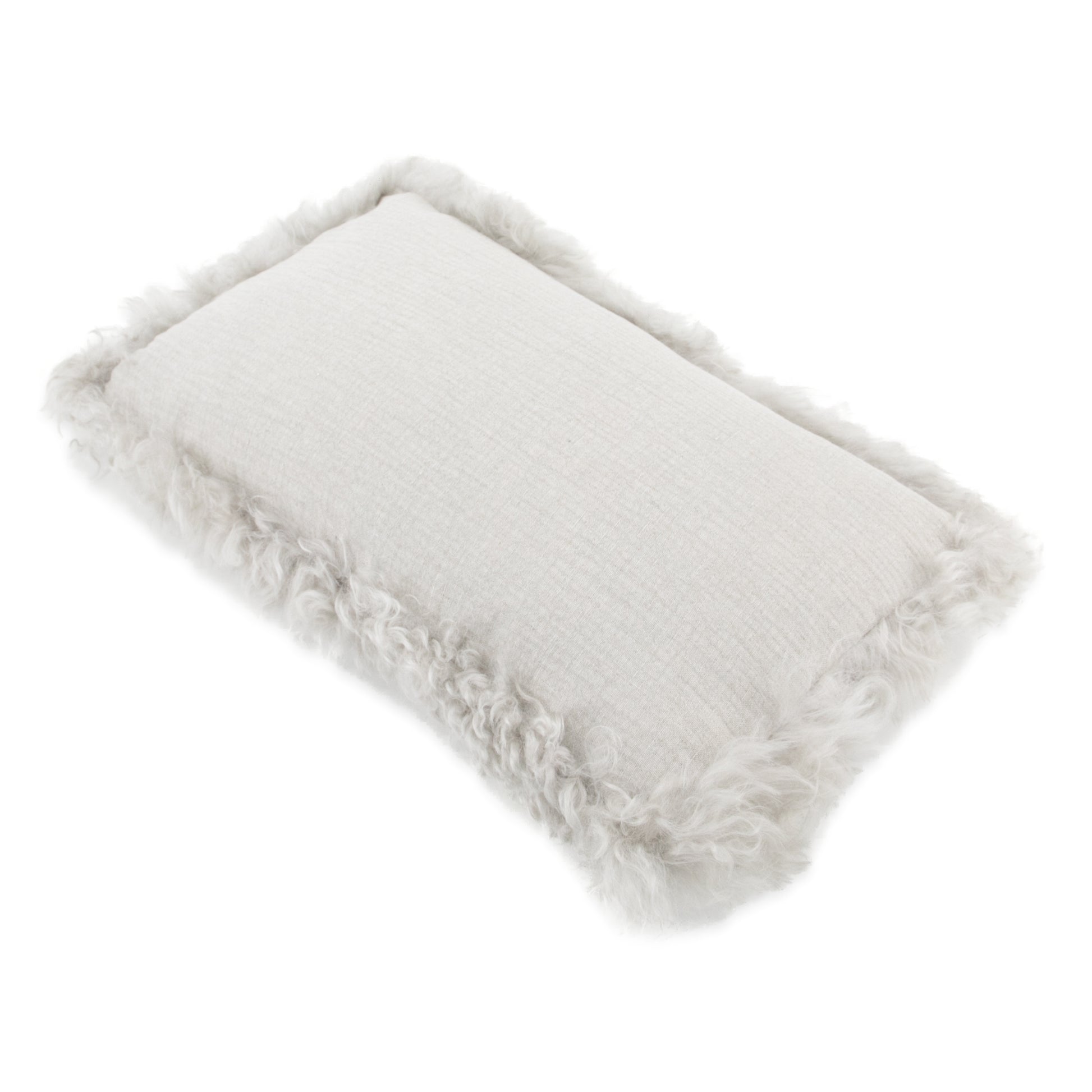 Grey Linen Cushion Sheepskin Trim 30 x 50cm - CasaFenix