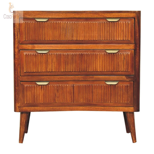 Capri Chest of 3 Drawers Nordic Design with a Chestnut Finish over Solid Mango Wood - CasaFenix