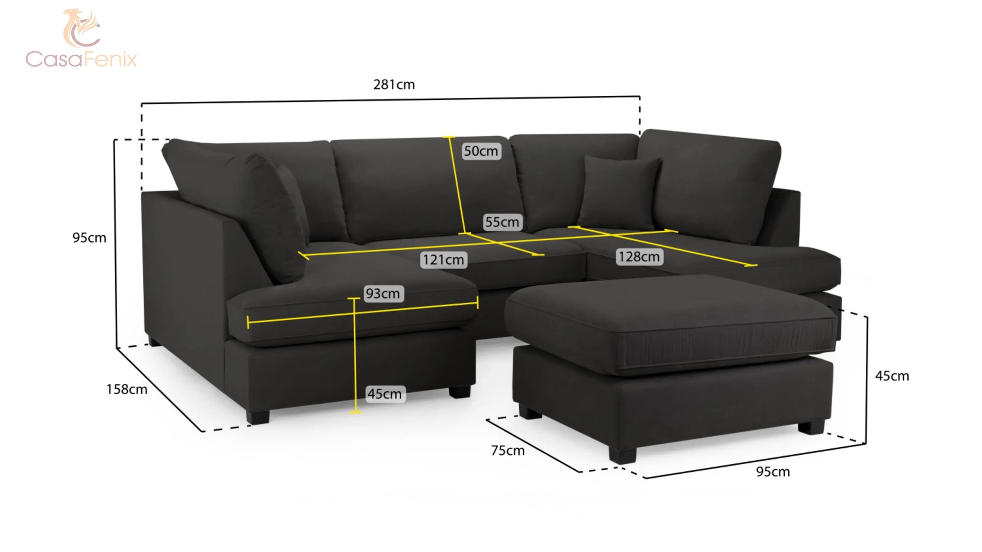 Carnaby U Shaped Corner Sofa in Beige, Black or Grey Fabric. Choice of fabric Sofa CasaFenix