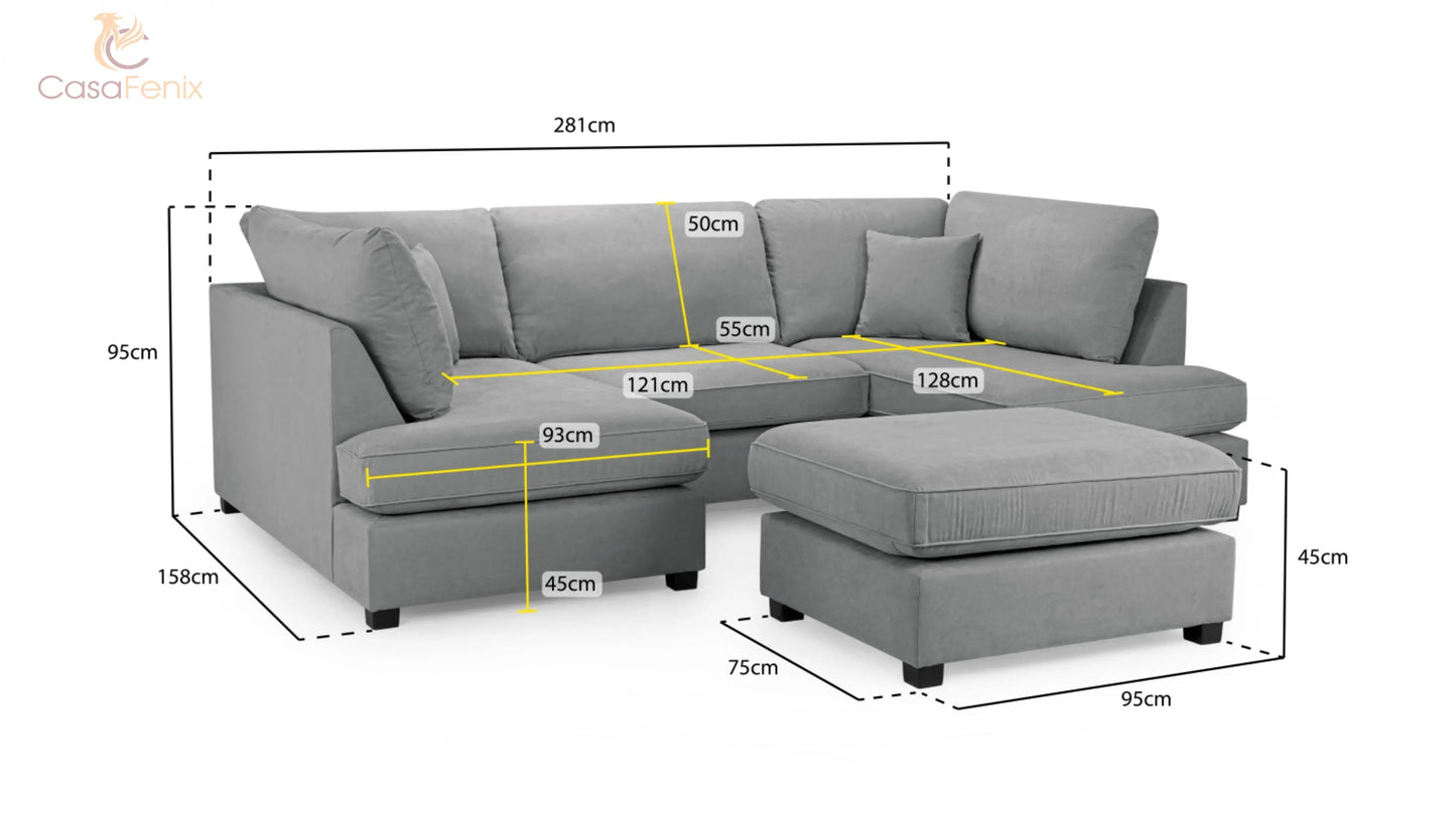 Carnaby U Shaped Corner Sofa in Beige, Black or Grey Fabric. Choice of fabric Sofa CasaFenix