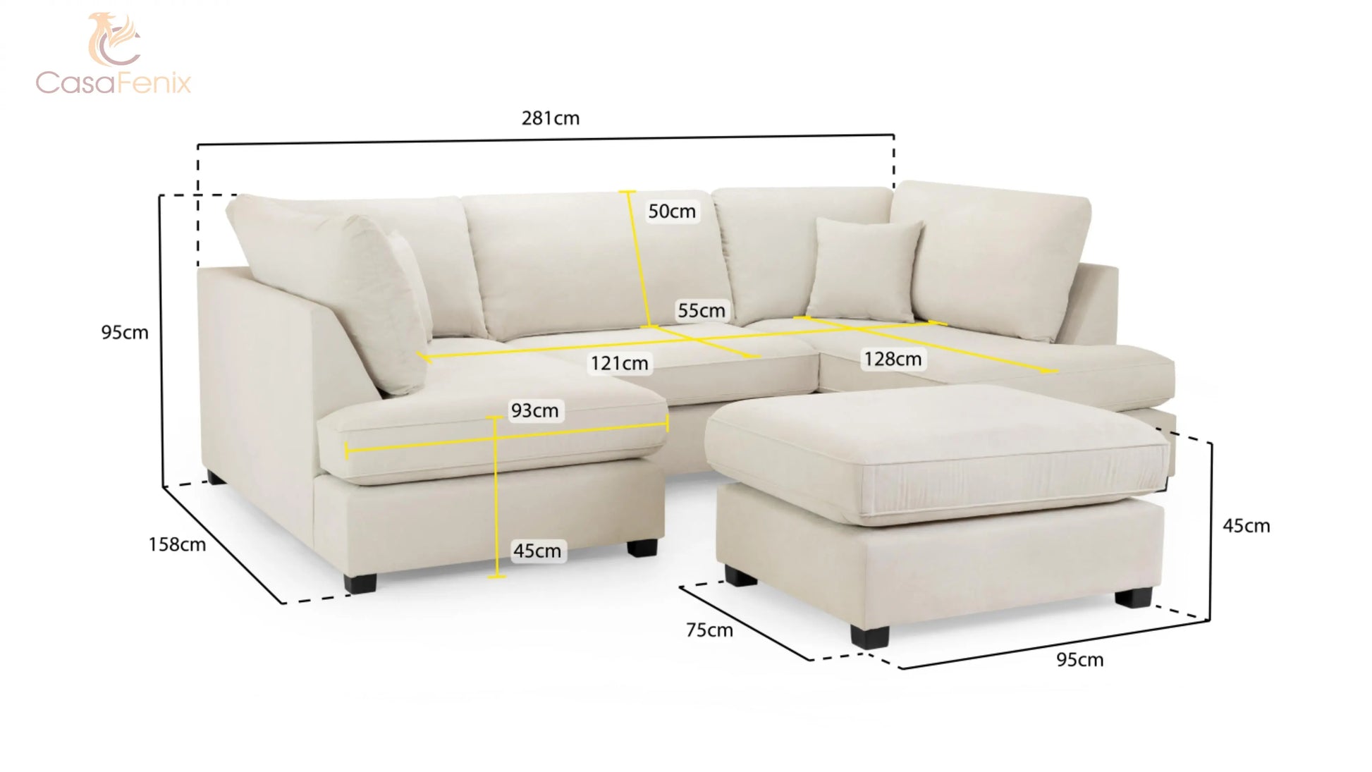 Carnaby U Shaped Corner Sofa in Beige, Black or Grey Fabric. Choice of fabric Sofa CasaFenix