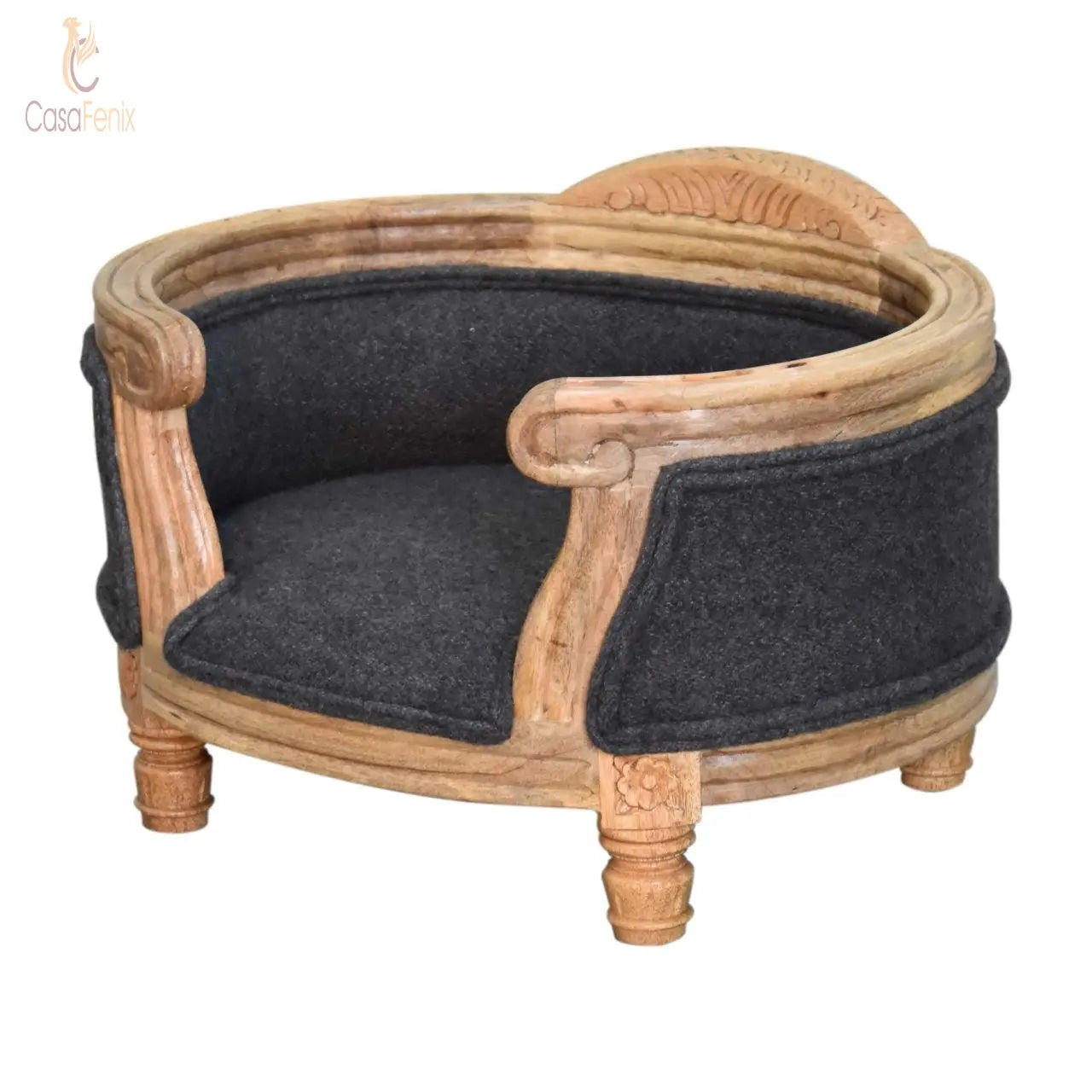 Carved Battleship Round Tweed Pet Bed Small Cat Dog Or Rabbit - CasaFenix