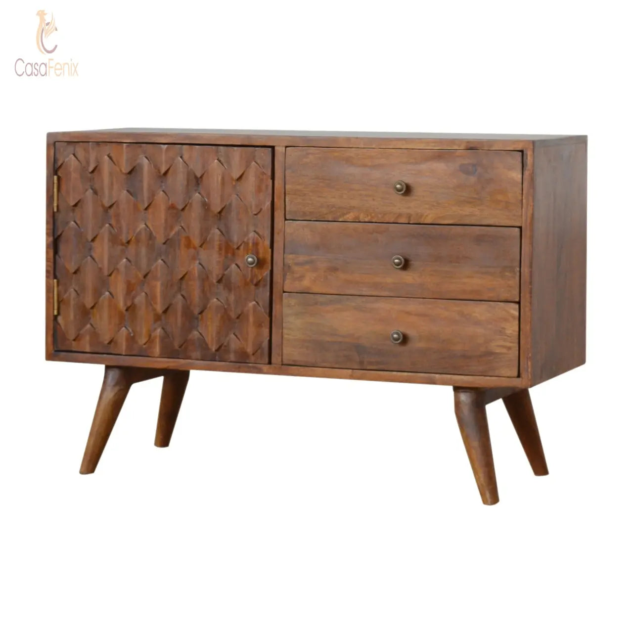 Carved Chestnut Sideboard 100% solid wood in a chestnut finish - CasaFenix