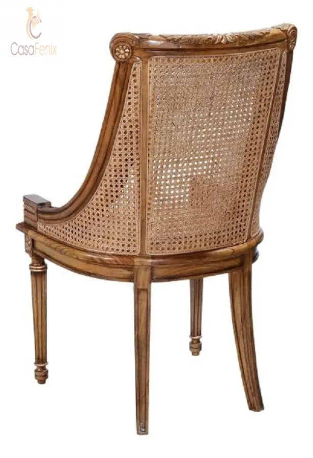 Carved French Rattan Arm Chair Dining Carver Antique Reproduction Solid Mahogany CasaFenix