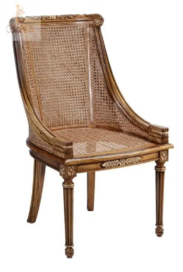 Carved French Rattan Arm Chair Dining Carver Antique Reproduction Solid Mahogany CasaFenix