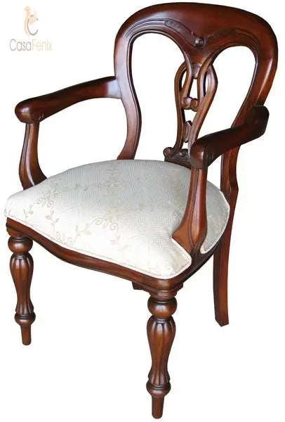 Carved Upholstered Dining Chair & Carver Armed Seat Antique Reproduction Solid Mahogany CasaFenix