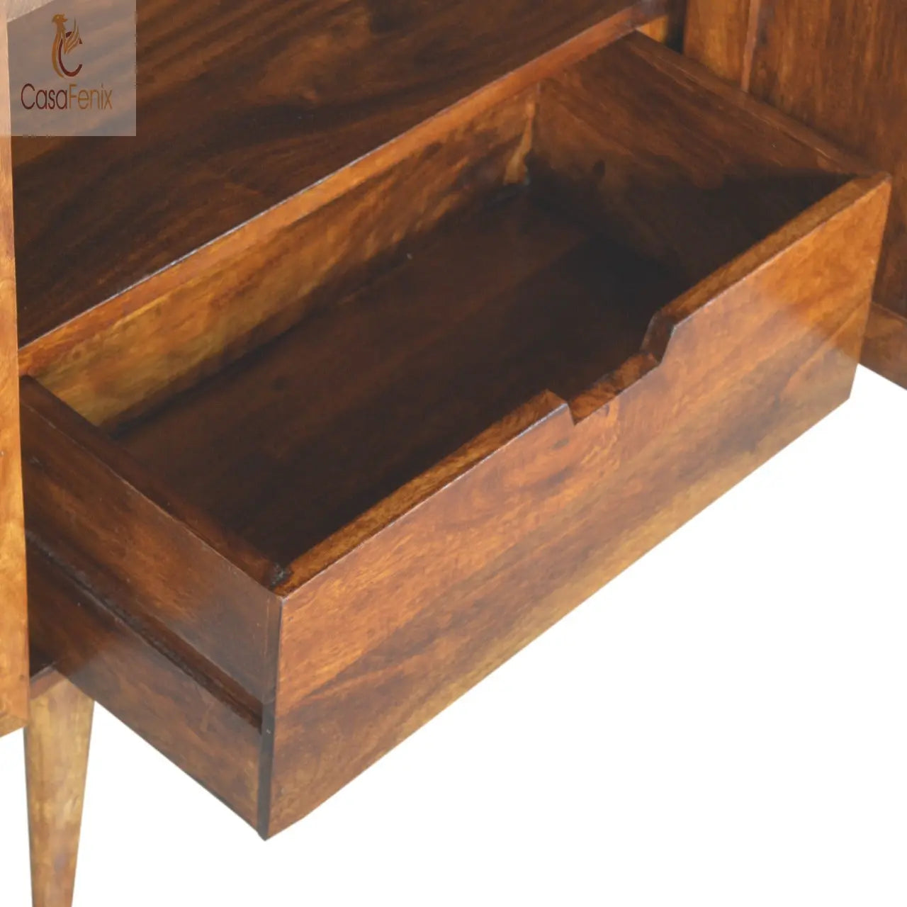 Chestnut Gold Inlay Abstract Cabinet 100% solid mango wood in a fine chestnut finish - CasaFenix