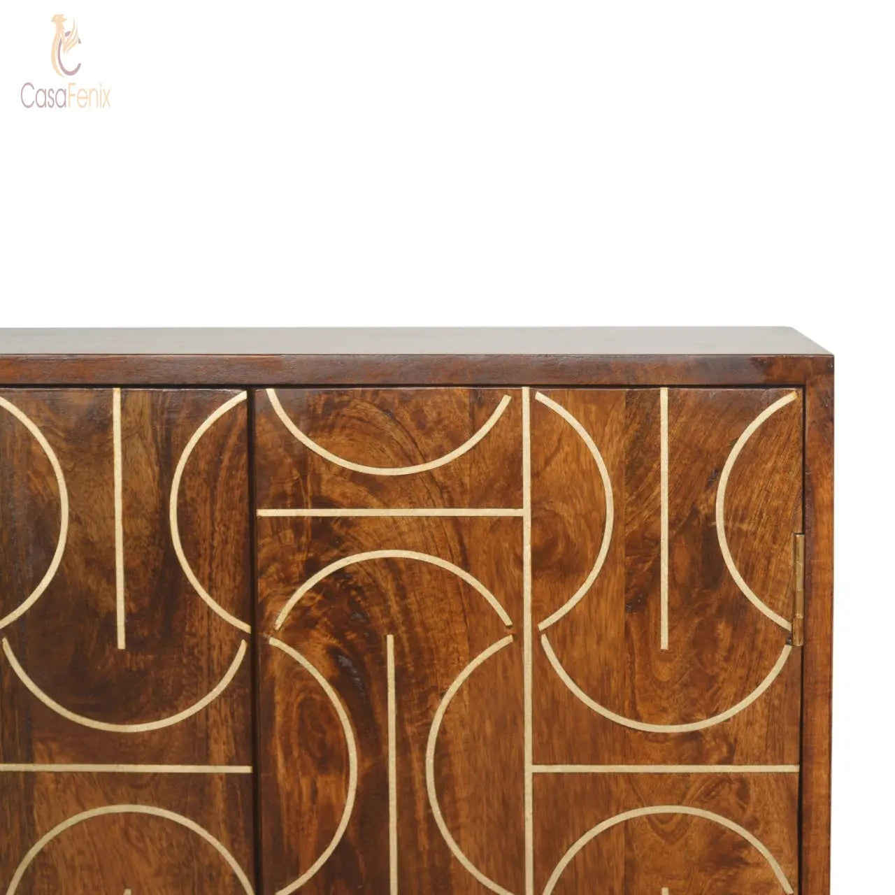 Chestnut Gold Inlay Abstract Cabinet 100% solid mango wood in a fine chestnut finish - CasaFenix