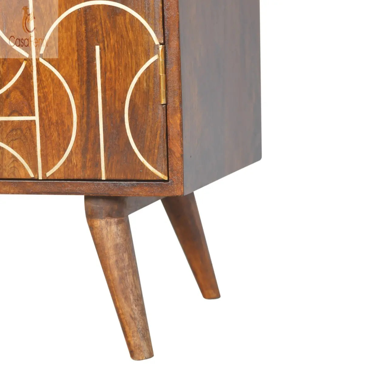 Chestnut Gold Inlay Abstract Cabinet 100% solid mango wood in a fine chestnut finish - CasaFenix