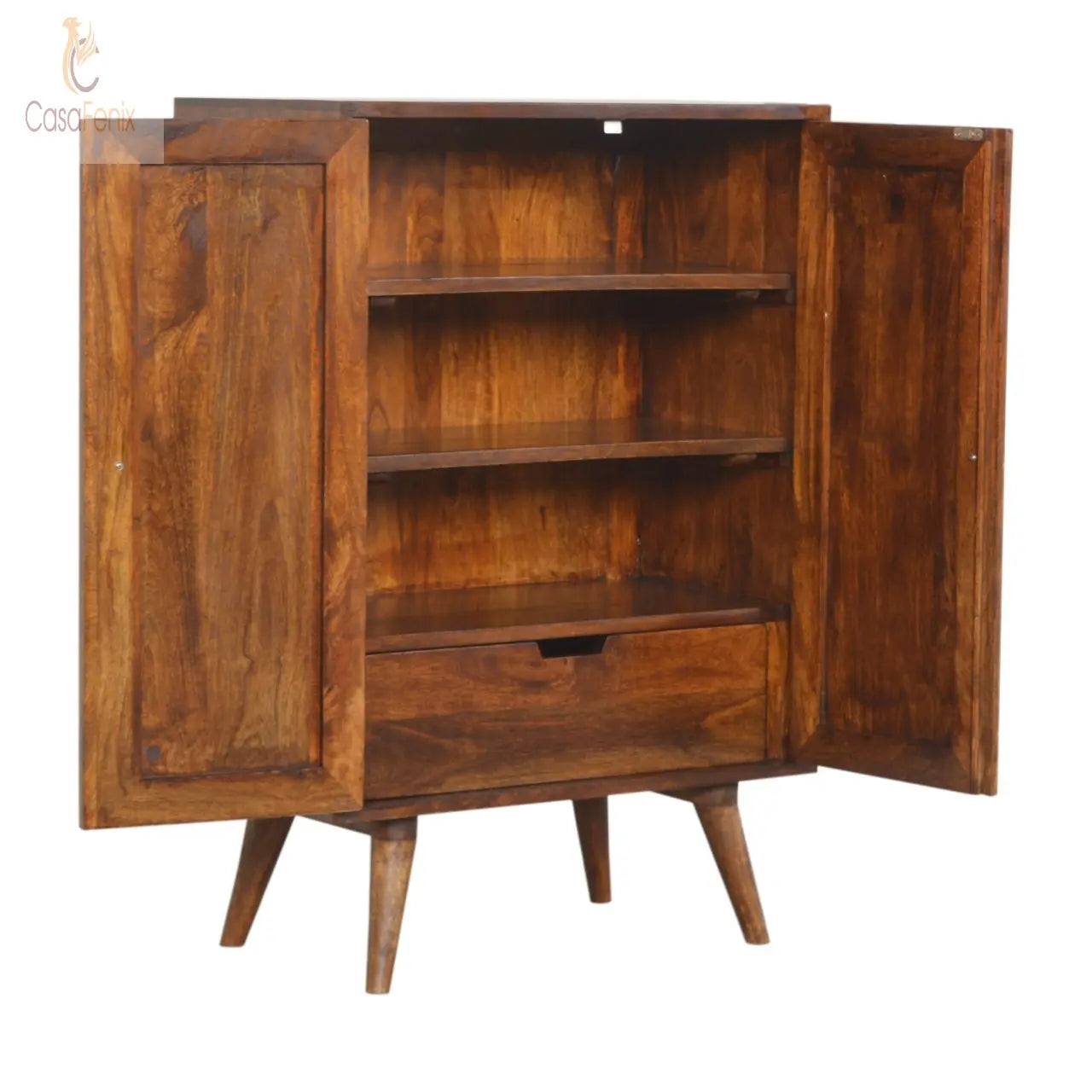 Chestnut Gold Inlay Abstract Cabinet 100% solid mango wood in a fine chestnut finish - CasaFenix