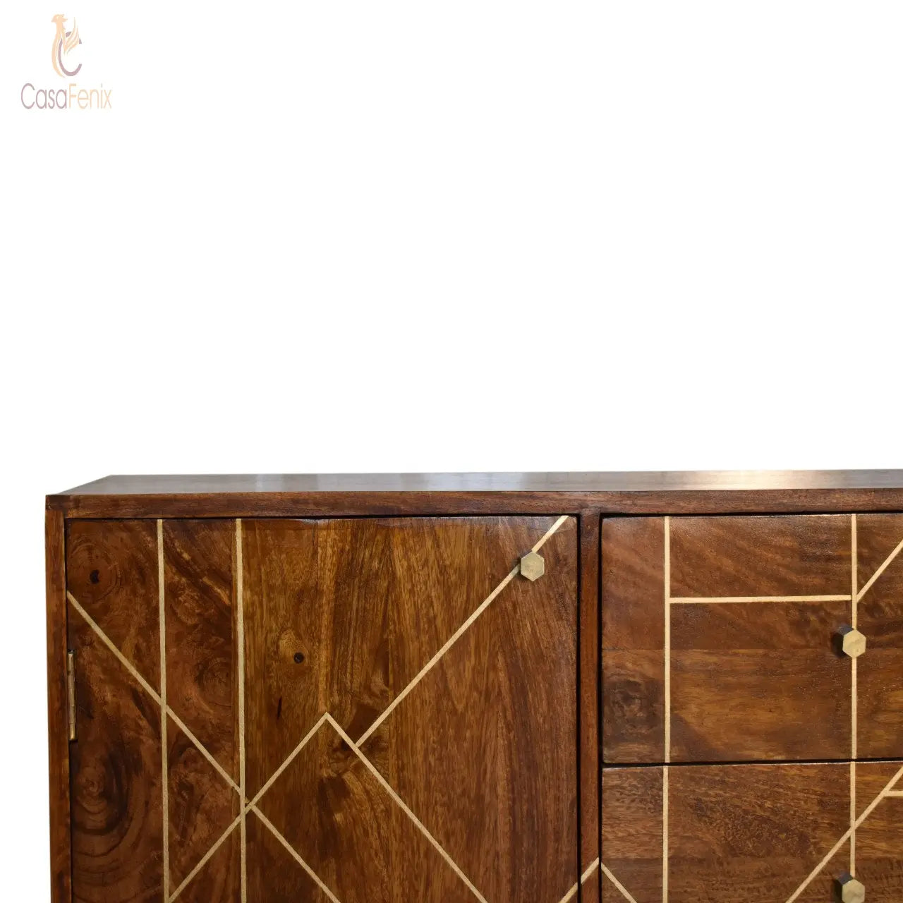 Chestnut Gold Inlay Abstract Sideboard Solid Mango Wood - CasaFenix