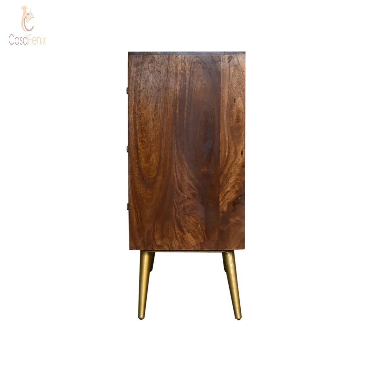 Chestnut Gold Inlay Abstract Sideboard Solid Mango Wood - CasaFenix