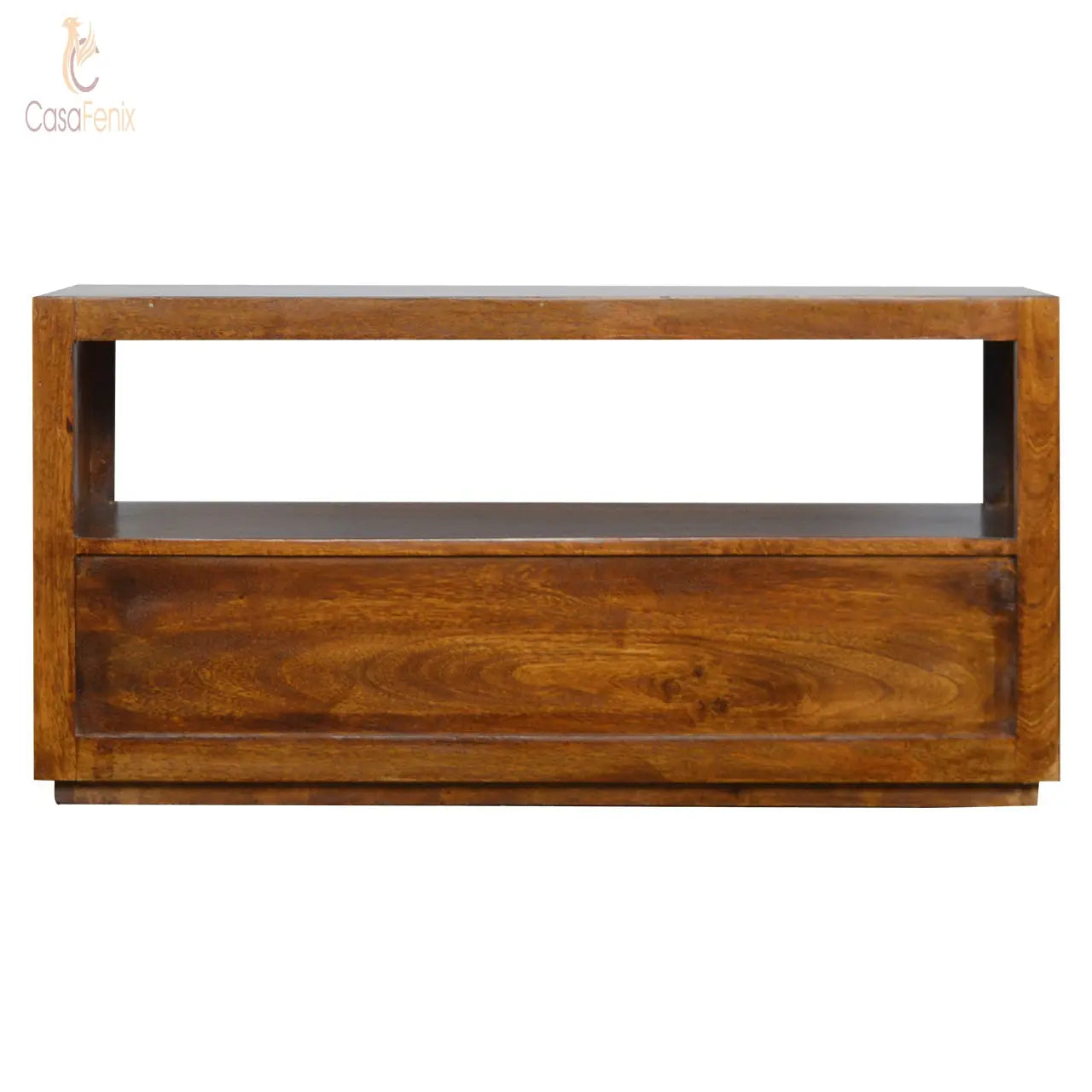 Chestnut Media Unit with Gold Bar TV Stand Solid Mango Wood - CasaFenix