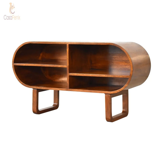 Chestnut Open Circular Media Unit TV Stnad made of Solid Mango Wood - CasaFenix