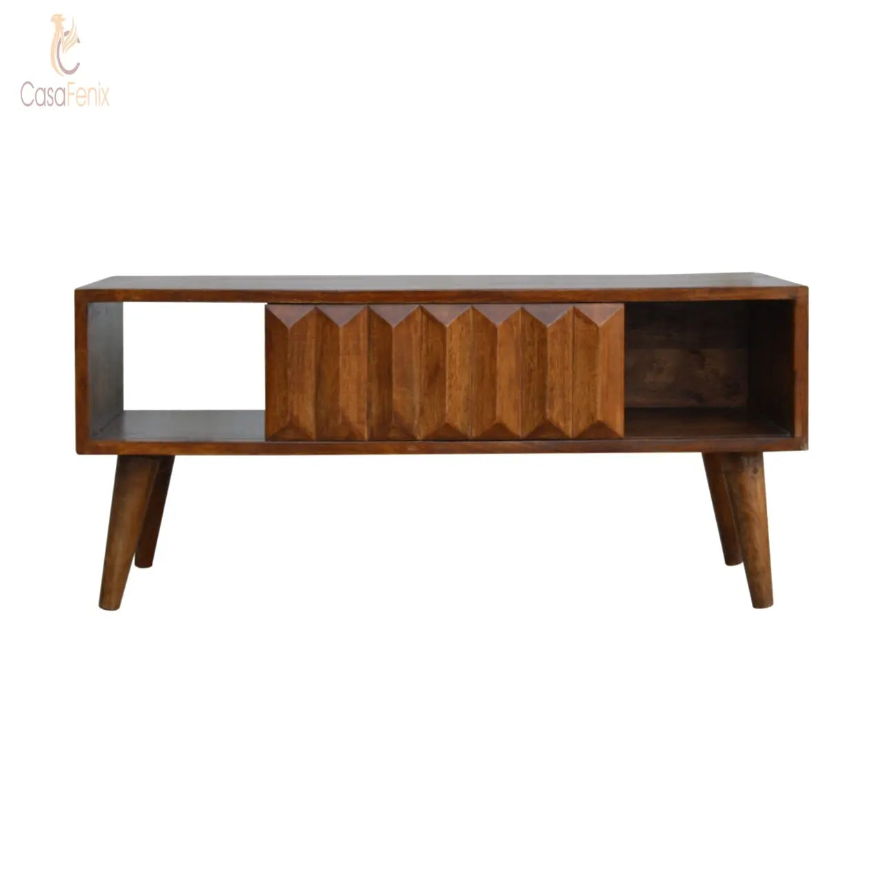 Chestnut Prism Sliding Door Media Unit Solid Mango Wood - CasaFenix