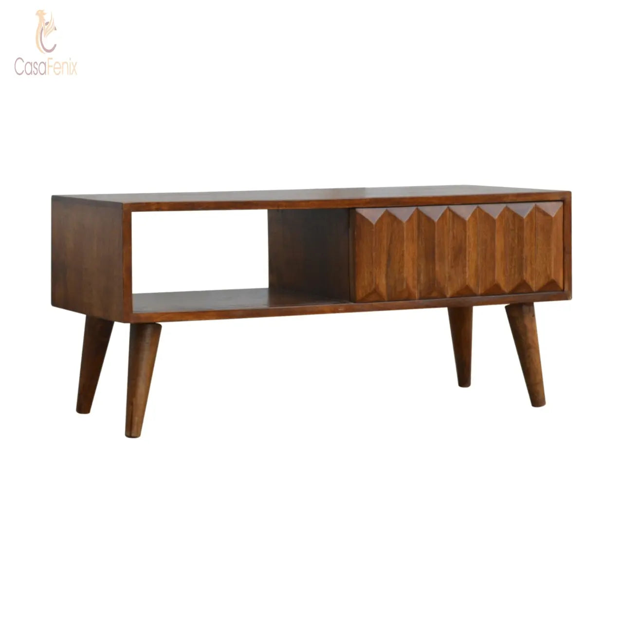 Chestnut Prism Sliding Door Media Unit Solid Mango Wood - CasaFenix