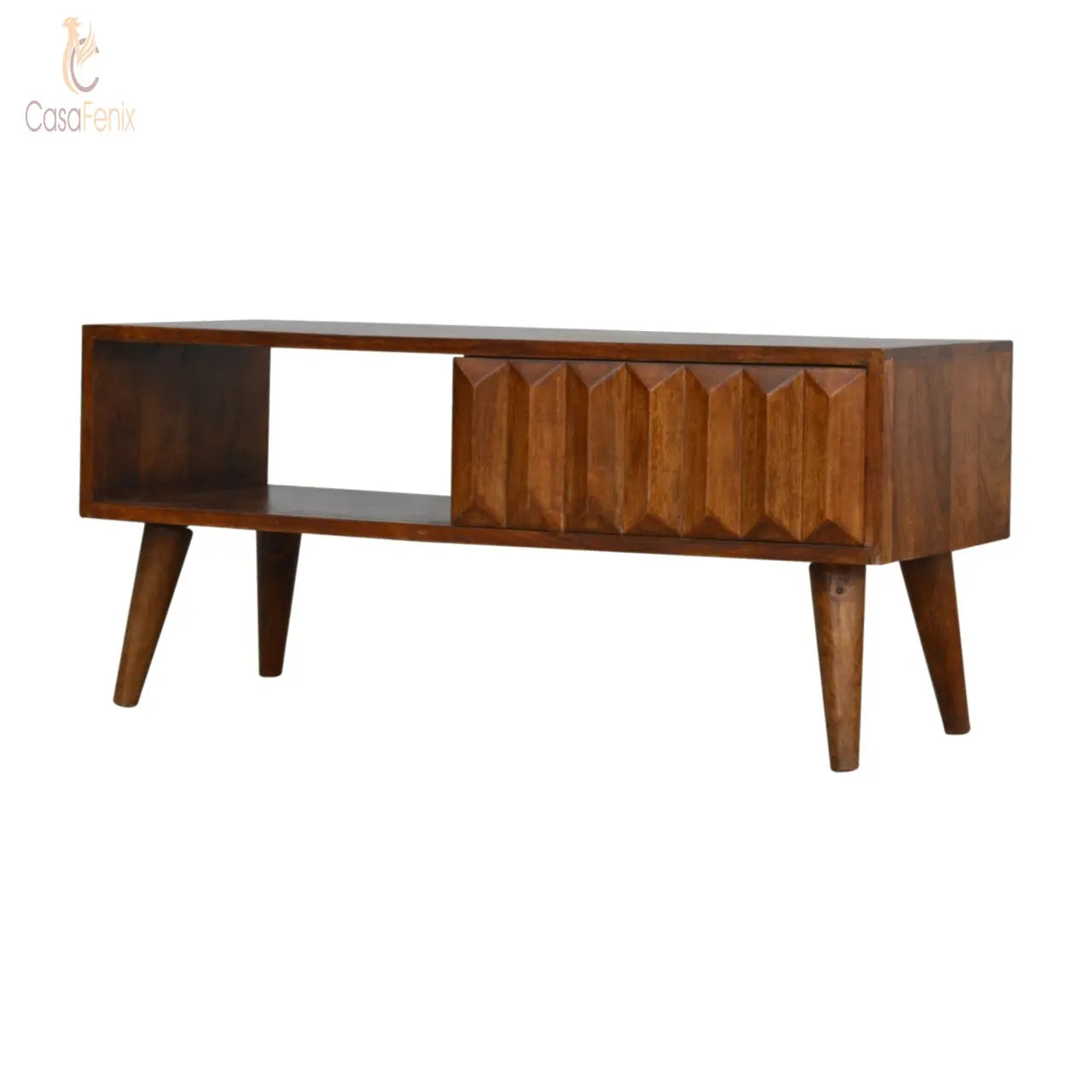 Chestnut Prism Sliding Door Media Unit Solid Mango Wood - CasaFenix