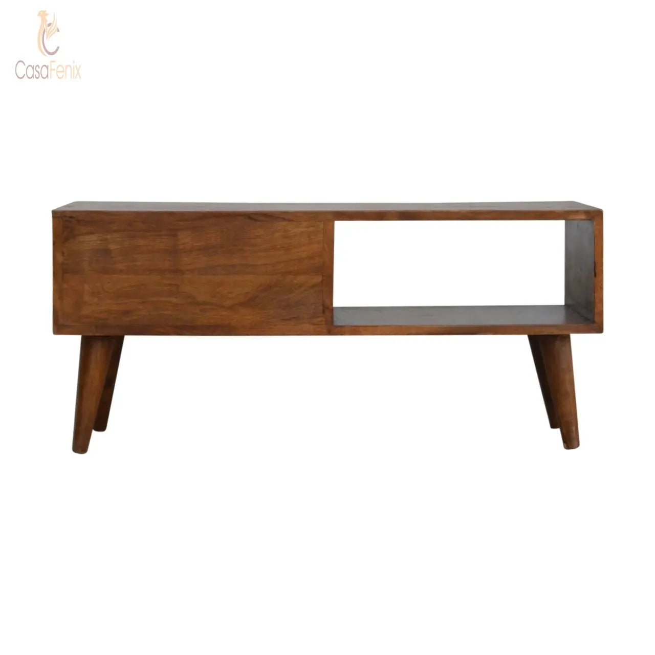 Chestnut Prism Sliding Door Media Unit Solid Mango Wood - CasaFenix