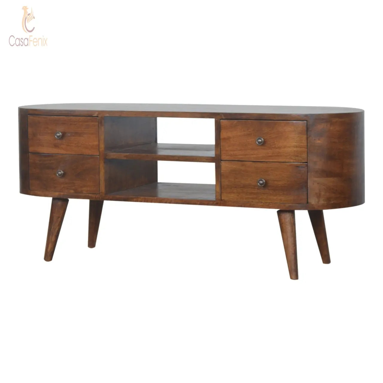 Chestnut Rounded Entertainment Unit 4 Drawer TV Stand Entertainment Centers & TV Stands CasaFenix