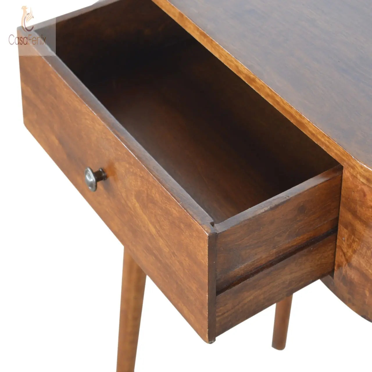 Chestnut Rounded Small 1 Drawer Console Table Solid Wood - CasaFenix