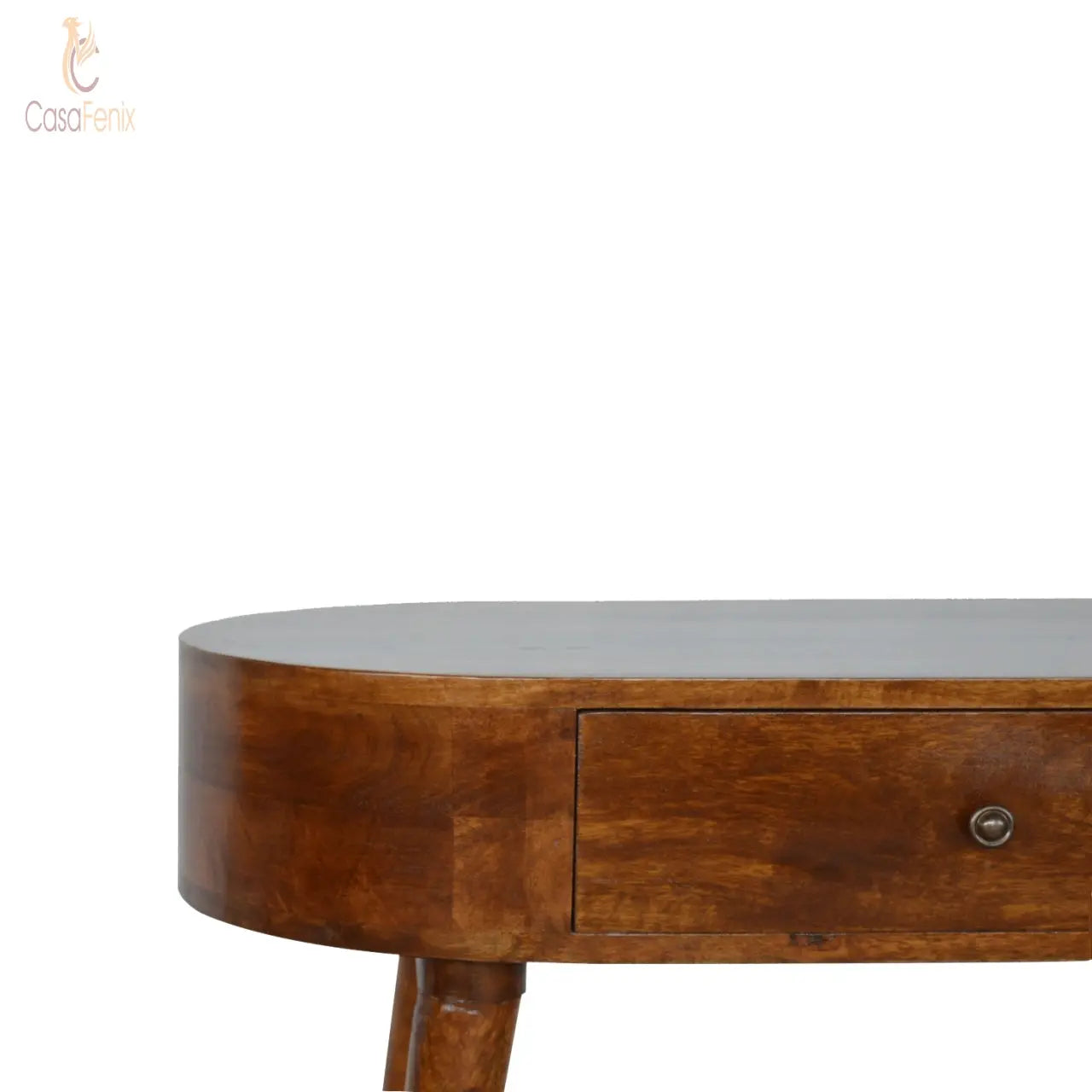 Chestnut Rounded Small 1 Drawer Console Table Solid Wood - CasaFenix