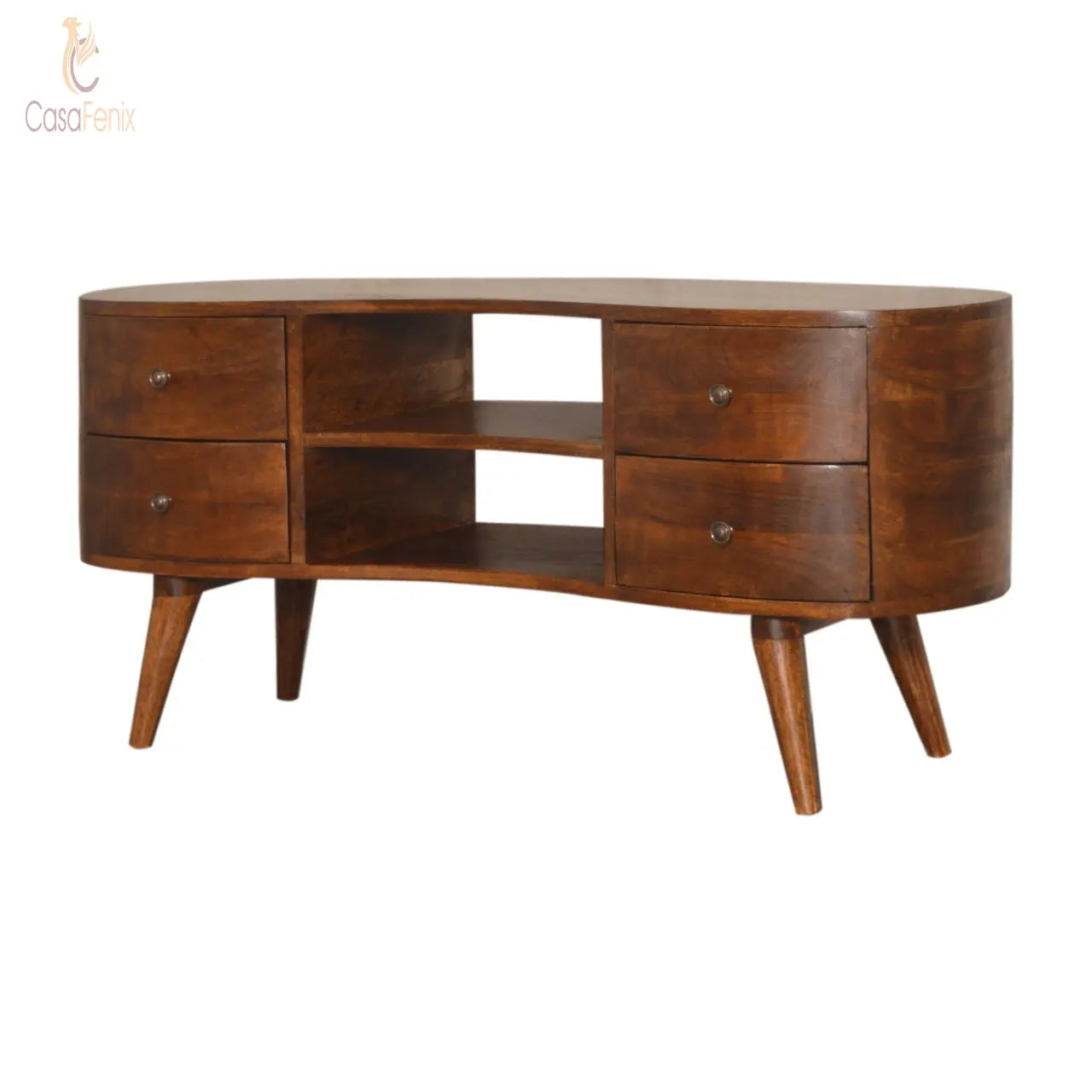 Chestnut Wave Entertainment Unit 100% solid mango wood - CasaFenix