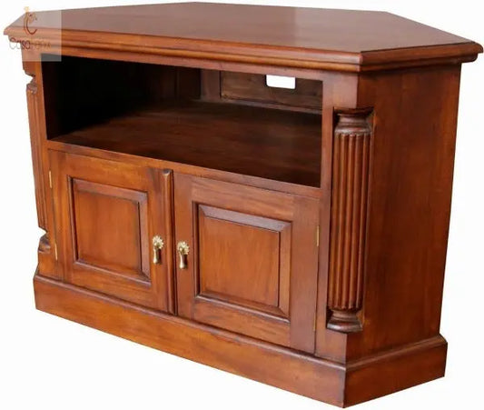 Column Georgian Collection Corner TV Unit Solid Mahogany - CasaFenix