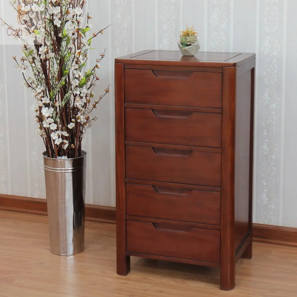 Contemporary Bude Collection 5 Drawer Chest Solid Mahogany Tall Bedroom Storage CasaFenix