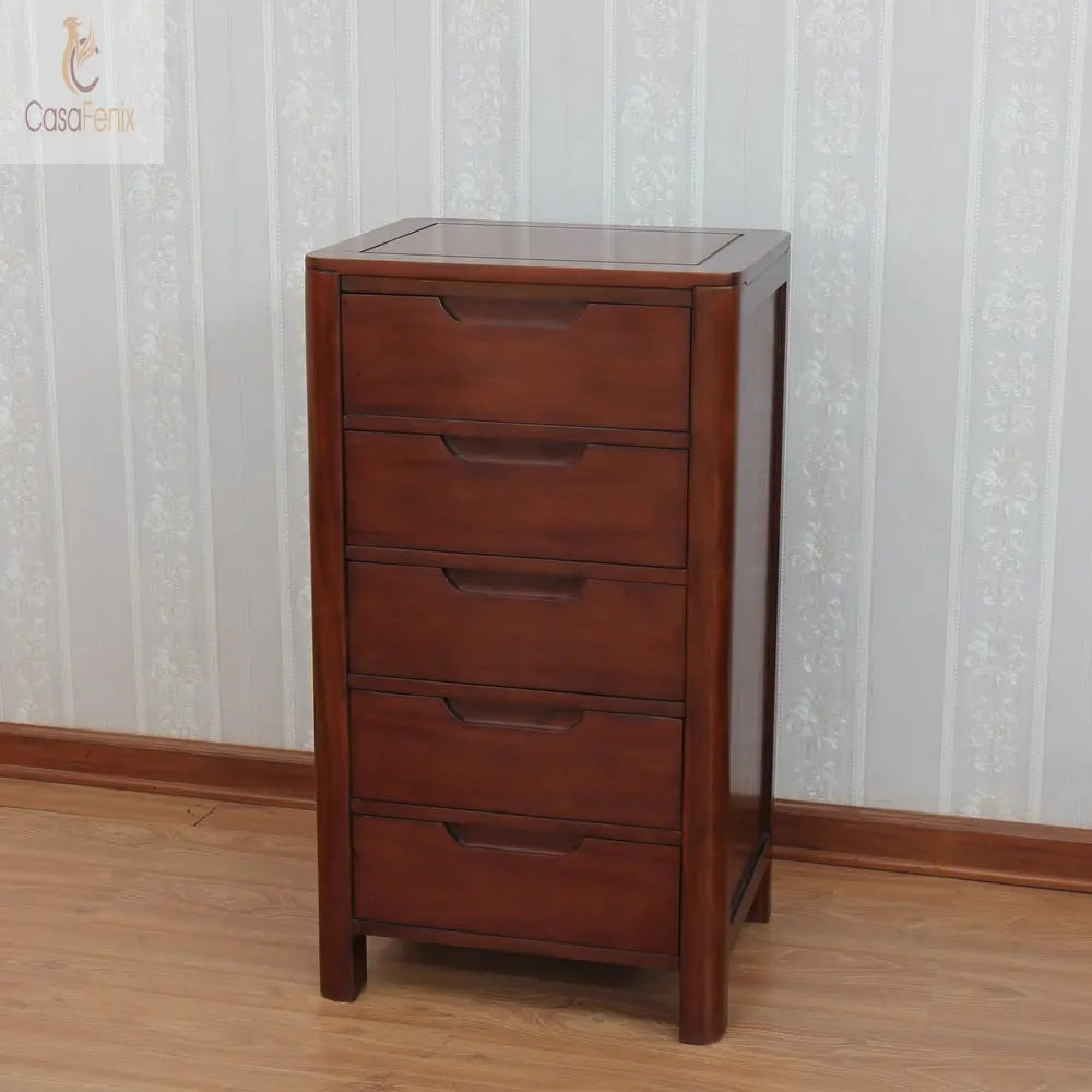 Contemporary Bude Collection 5 Drawer Chest Solid Mahogany Tall Bedroom Storage CasaFenix