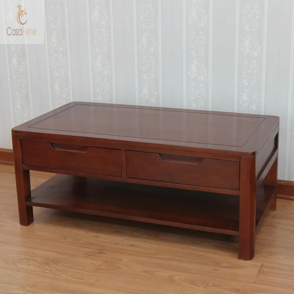 Contemporary Bude Collection Coffee Table Solid Mahogany 2 Drawer Table - CasaFenix