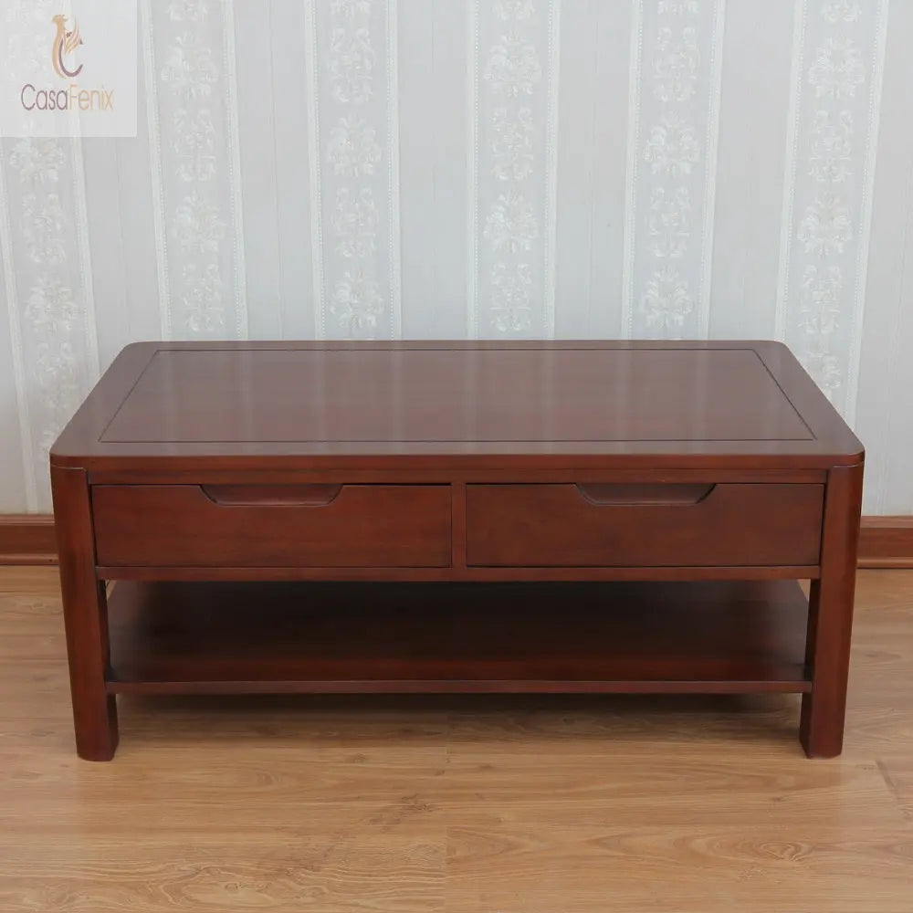 Contemporary Bude Collection Coffee Table Solid Mahogany 2 Drawer Table - CasaFenix