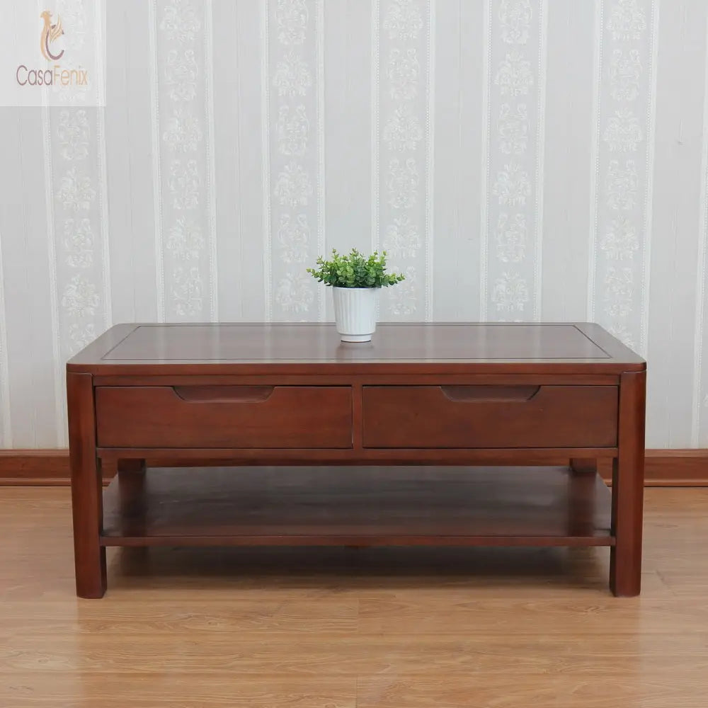 Contemporary Bude Collection Coffee Table Solid Mahogany 2 Drawer Table - CasaFenix