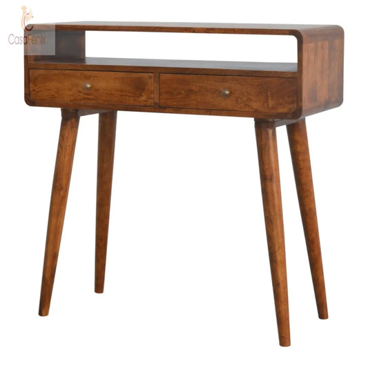 Curved Chestnut Console Table 2 Drawer Nordic Style Mini Desk - CasaFenix