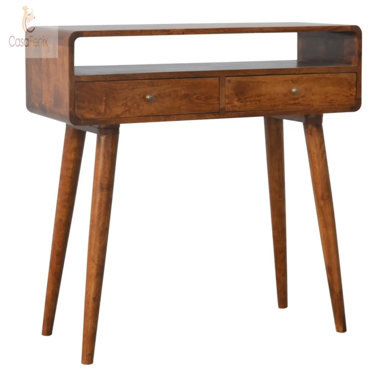 Curved Chestnut Console Table 2 Drawer Nordic Style Mini Desk - CasaFenix