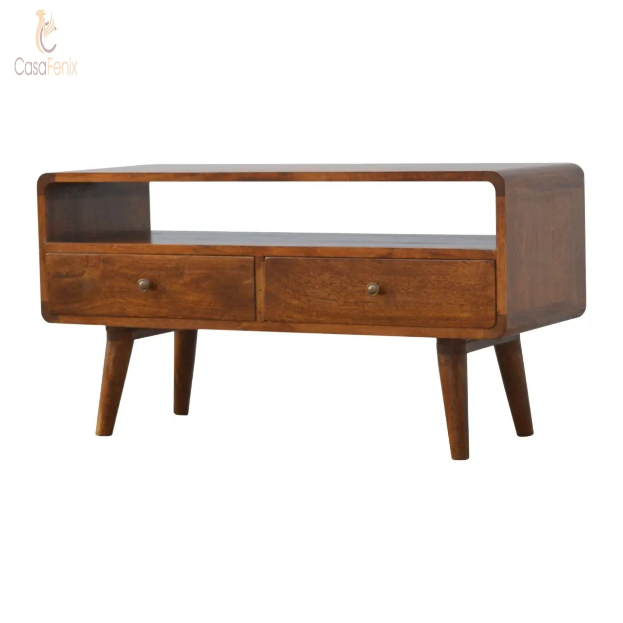 Curved Chestnut Media Unit - CasaFenix