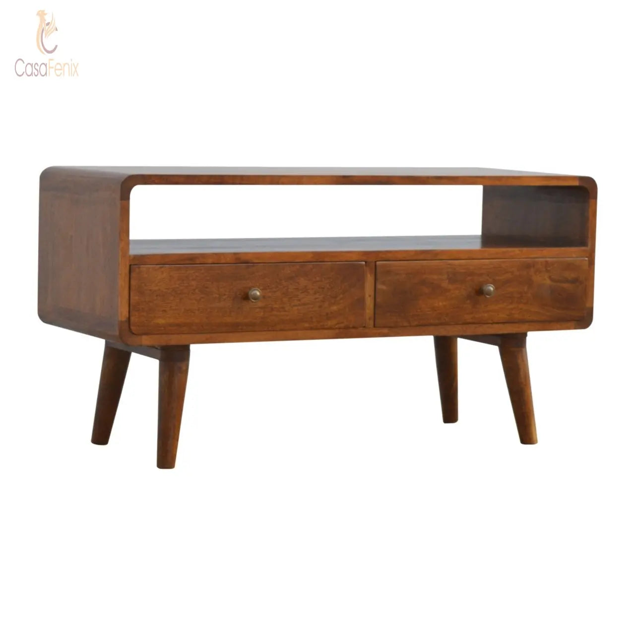 Curved Chestnut Media Unit - CasaFenix