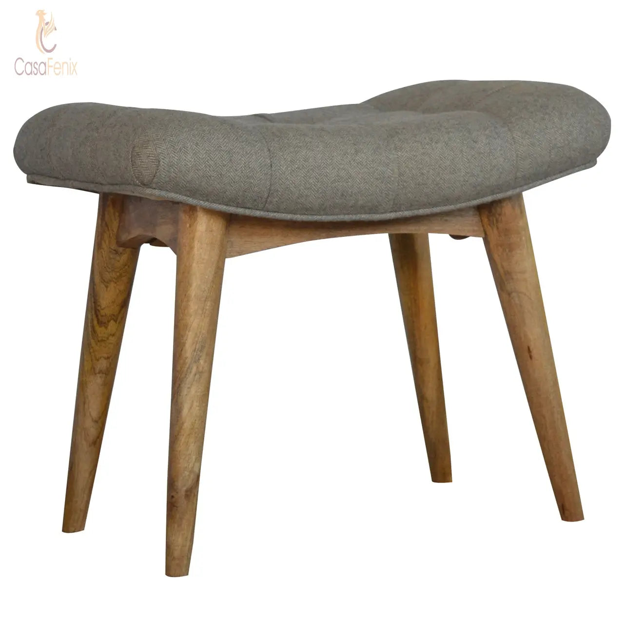 Curved Grey Tweed Upholstered Bench - CasaFenix