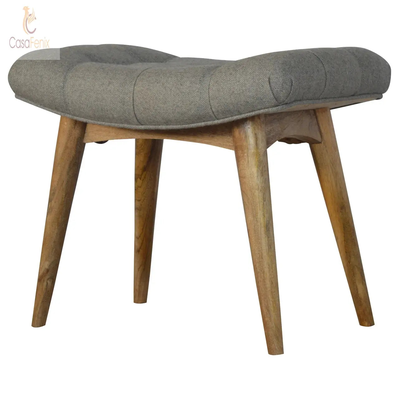 Curved Grey Tweed Upholstered Bench - CasaFenix